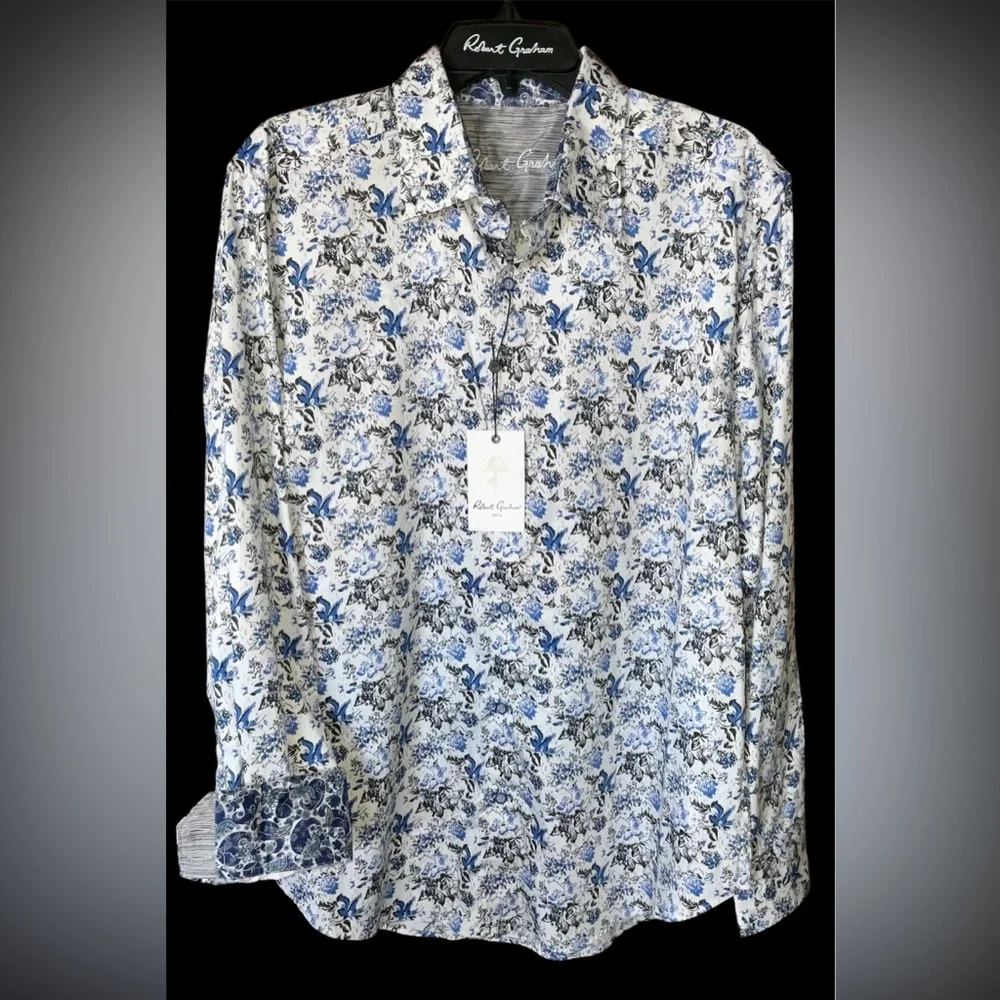 Robert Graham Blue Floral Men's Shirt Large reg fit - Picture 1 of 5